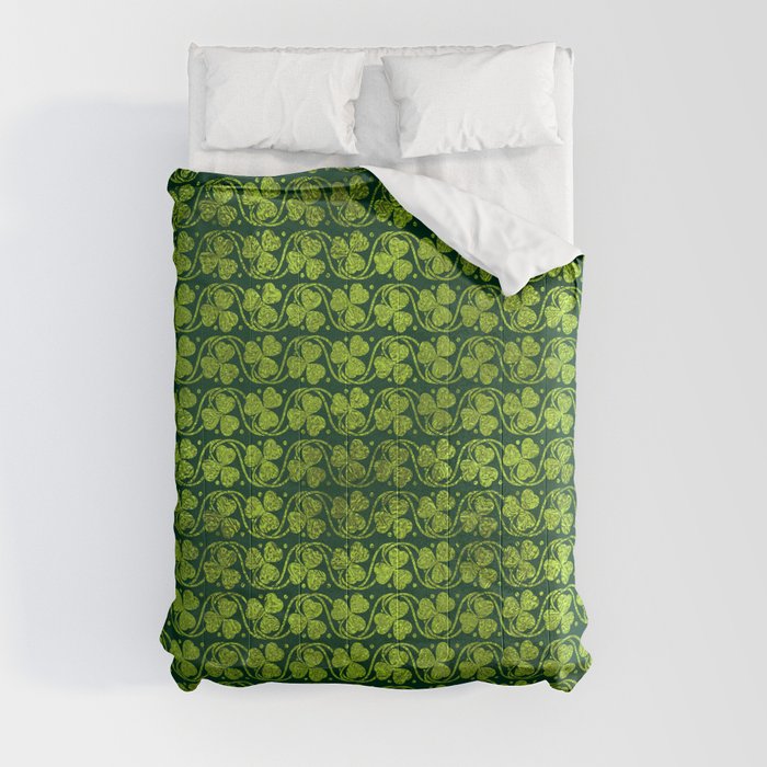 Irish Shamrock -Clover Green Glitter pattern Comforter