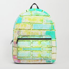 bright yellow and green blue distressed painted brick wall ambient decor rustic brick effect Backpack