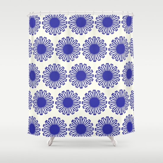 vintage flowers blue Shower Curtain