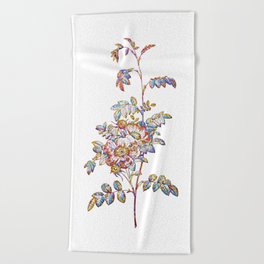 Floral Alpine Rose Mosaic on White Beach Towel