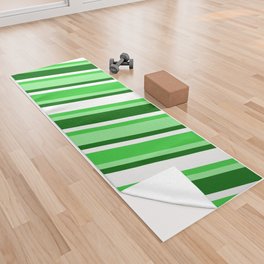 [ Thumbnail: Lime Green, Light Green, Dark Green, and White Colored Pattern of Stripes Yoga Towel ]