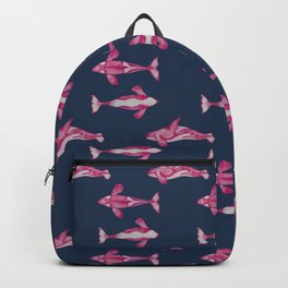 Orcas in watercolor | Pink and navy blue color palette Backpack | Dolphins, Vintage, Fish Pattern, Water Animals, Ocean Life, Swimming, Sharks, Ink, Night Moon, Blissful 