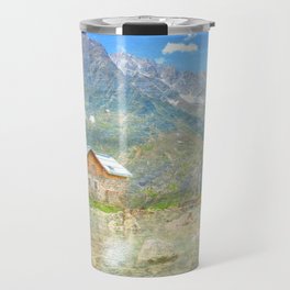mountain cabin impressionism painted realistic scene Travel Mug