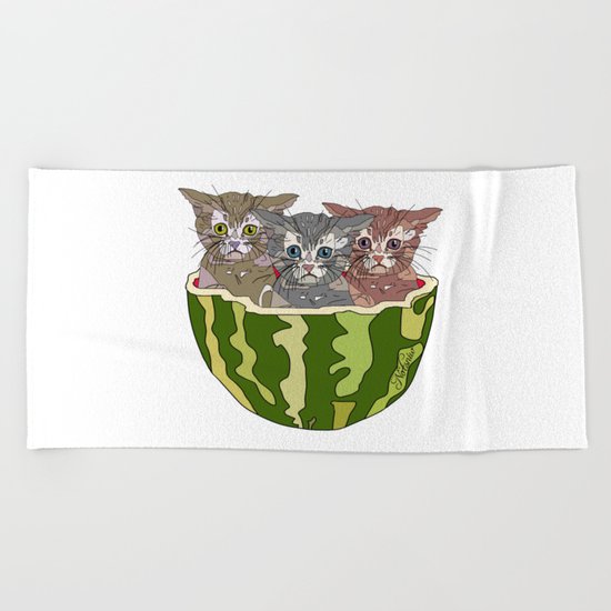 Watermelon Cats Beach Towel