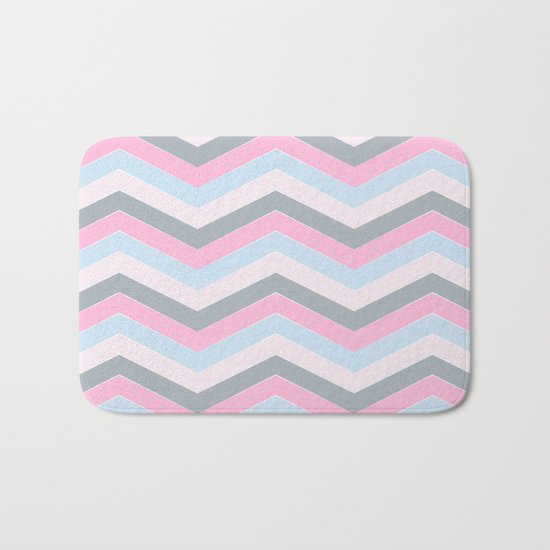 Different pastel colors pink blue grey-chevron-herringbone pattern Bath Mat