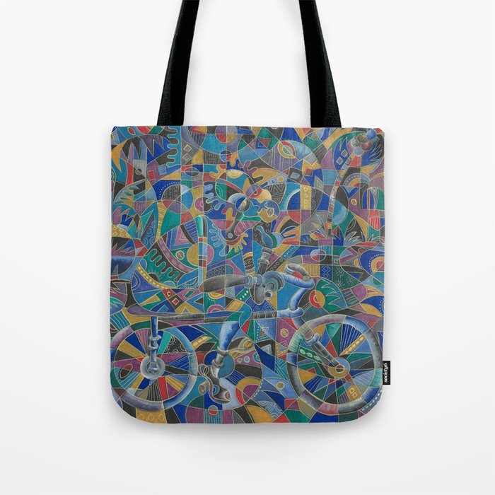 The Last Cyclist painting from Africa Tote Bag