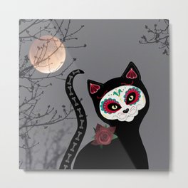 Sugar Skull Black Cat Metal Print | Animal, Sugarskull, Cats, Cat, Dayofthedeadcat, Pets, Moon, Feline, Halloween, Graphicdesign 