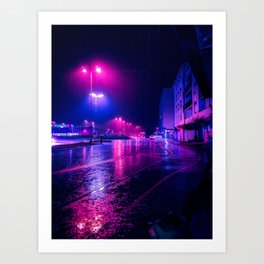 Rainy Dark Cybernight Art Print