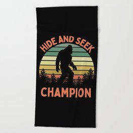 Bigfoot Hide And Seek Champion Funny Sasquatch Vintage Sunset Beach Towel