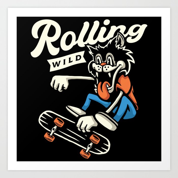 Wolf  Rolling Wild Skate Design Art Print