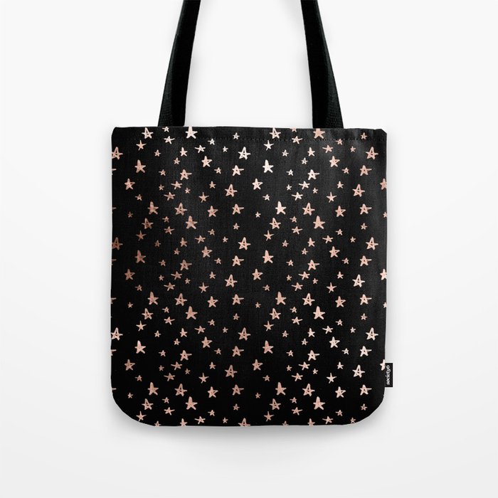 Black Rose Gold Star Pattern Tote Bag by Rose Gold Society6