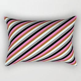 [ Thumbnail: Eye-catching Hot Pink, Brown, Light Cyan, Gray & Black Colored Stripes Pattern Rectangular Pillow ]