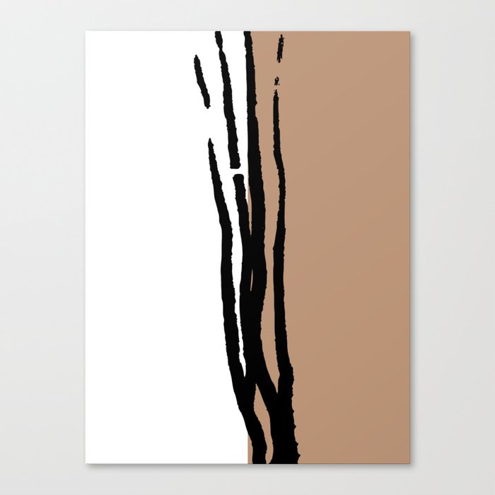Abstract Line Art Black White Beige Brown Canvas Print