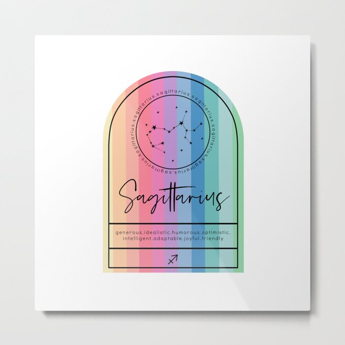 Sagittarius Zodiac | Rainbow Stripe Metal Print