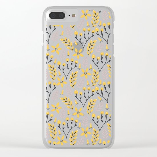 Mod Floral Yellow on Gray Clear iPhone Case