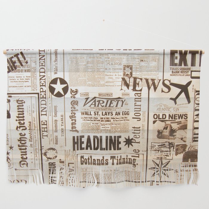 Vintage Newspaper Ads Black and White Typography Wall Hanging