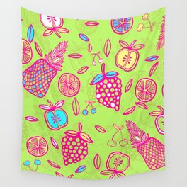 Tropicana on lime green Wall Tapestry