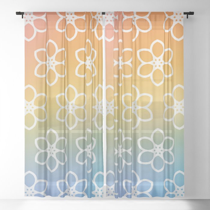 Modern White Daisies on Rainbow Colors Sheer Curtain