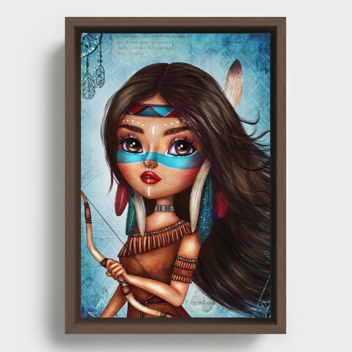 Beautiful Native American Girl in Traditional Dress Framed Canvas