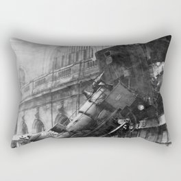 Train Wreck out a French Station Black and White Photographic Art Print Rectangular Pillow