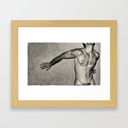 "Male Nude Against Wall" Framed Art Print