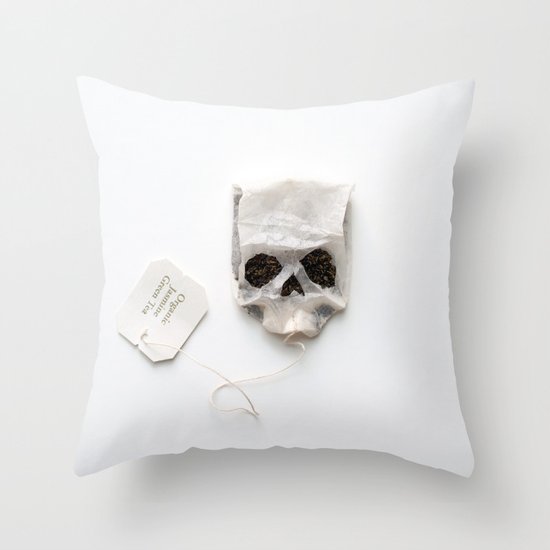 253. Tea Bag Skull Throw Pillow