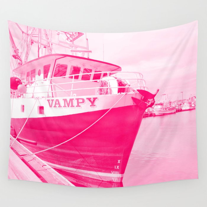Vampy Commercial Fishing Boat Marina Nautical Northwest Magenta Pink Industrial Landscape Pacific Ocean Wall Tapestry