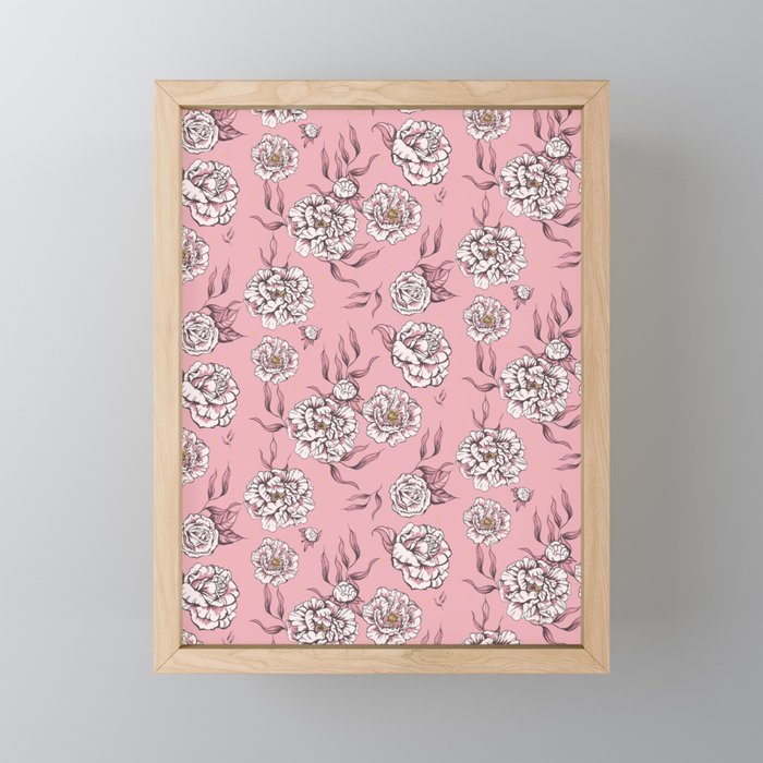 Light Pink Pastel Vintage Flower Power Floral Pattern Framed Mini Art Print