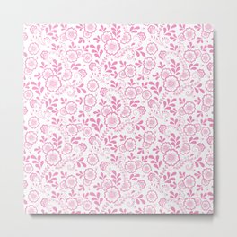 Pink Eastern Floral Pattern Metal Print