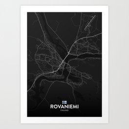 Rovaniemi, Finland - Dark City Map Art Print