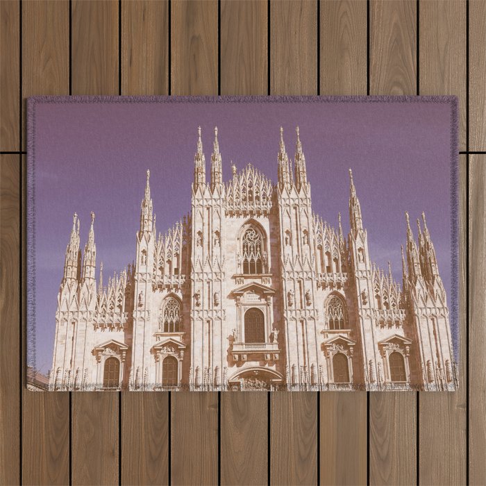 Vintage looking Milan cathedral aka Duomo di Milano gothic church Outdoor Rug
