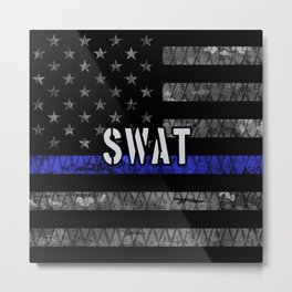 Distressed SWAT Police Flag Metal Print | Law, Camo, Grungy, Tactical, Distressed, Line, America, Enforcement, Swat, Flag 