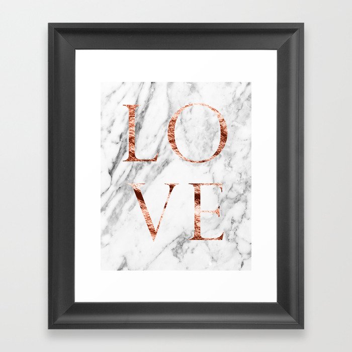 Rose Gold Marble Love Framed Art Print By Marbleco Society6
