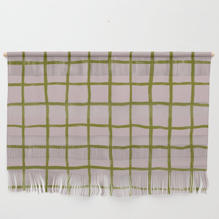 Chequered Grid - neutral tan and olive green Wall Hanging
