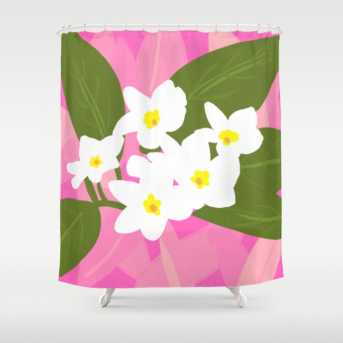 Jungle Flowers Retro Modern Tropical Pinks Shower Curtain