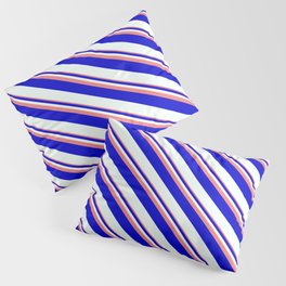 [ Thumbnail: Light Coral, Blue, and Mint Cream Colored Striped Pattern Pillow Sham ]