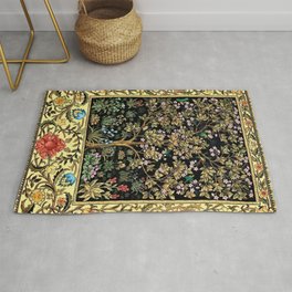 William Morris Northern Garden with Daffodils, Dogwood, & Calla Lily Floral Textile Print Area & Throw Rug