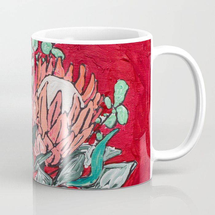 Delft Bird Vase of Proteas on Red Coffee Mug