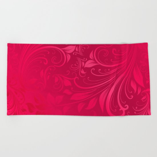 Pink swirls leaves Beach Towel