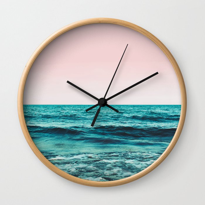 Ocean Love | Sea Beach Sand Waves Photography | Blush Nature Scenic Travel Island Digital Wall Clock