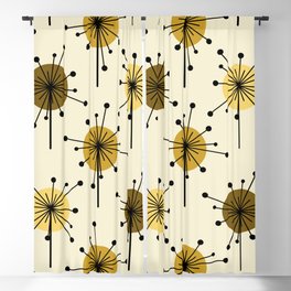 Atomic Era Sputnik Starburst Flowers Light Yellow Blackout Curtain