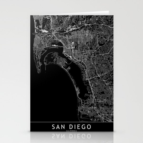 San Diego Black Map Stationery Cards