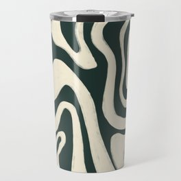 Antique White Swirl Retro Pattern over Pine Grove Green Travel Mug