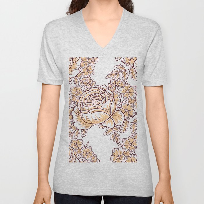 Flower blossom. Abstract elegance seamless pattern with floral elements. Flower background. V Neck T Shirt