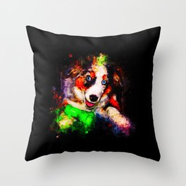 australian shepherd aussie dog puppy splatter watercolor Throw Pillow