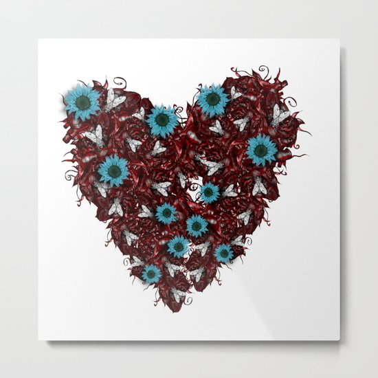 Flesh Heart, Flyes and Flowers Metal Print