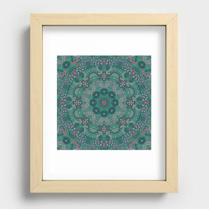 Green Moroccan Flowers Antique Recessed Framed Print