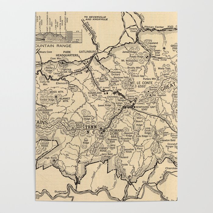 Vintage National Park Maps Vintage Great Smoky Mountains National Park Map (1941) Poster By  Bravuramedia | Society6