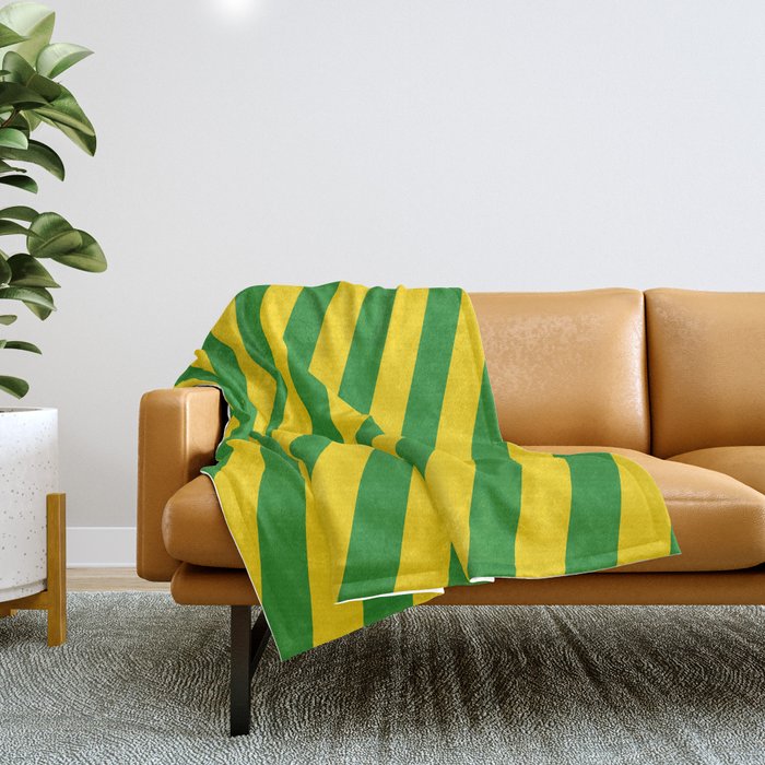 Yellow & Forest Green Colored Stripes/Lines Pattern Throw Blanket