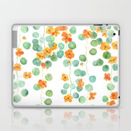 orange nasturtium flowers and leaves watercolor Laptop Skin